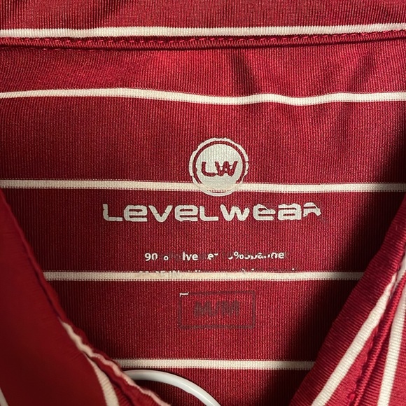 Levelwear men’s golf polo. Red with a thin white stripe. Size medium - Picture 3 of 3